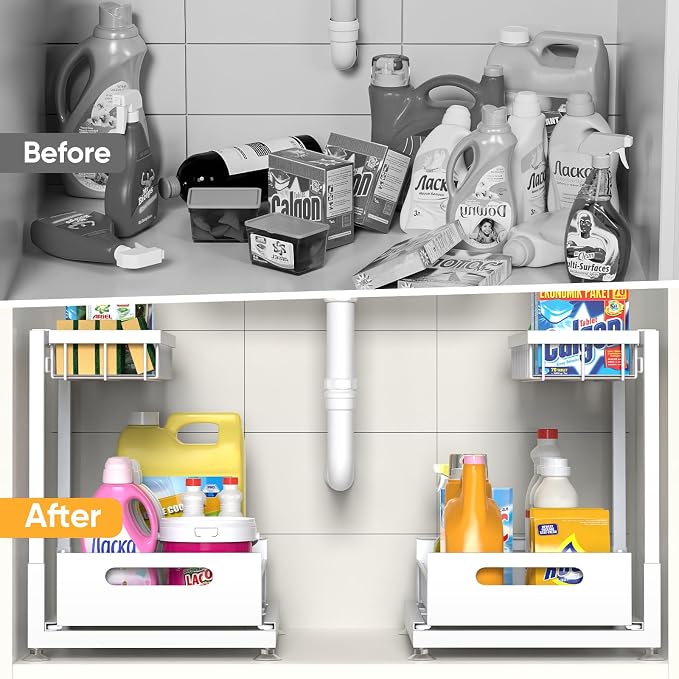 Under Sink Organizer Storage 2-Tier Premium Metal Pull-Out Kitchen Cabinet - Image 3