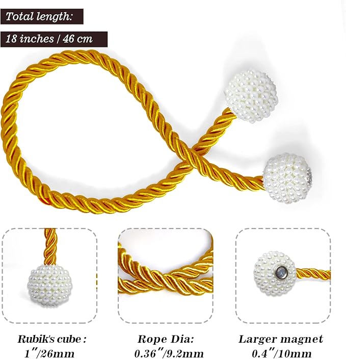Hion Magnetic Curtain Tiebacks Golden 2pcs, Curtain Tiebacks Buckles Holdbacks - Image 2