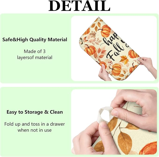 Fall Dish Drying Mat for Kitchen Counter, Autumn Pumpkin Maple Leaf Pattern - Image 7