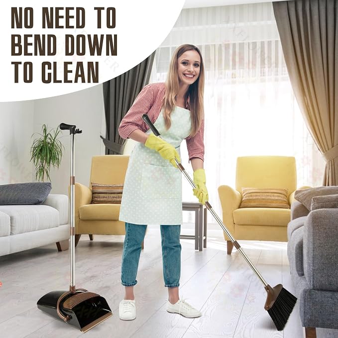 Broom and Dustpan Set with Long Handle, Light Weight Stainless Steel Poles - Image 3