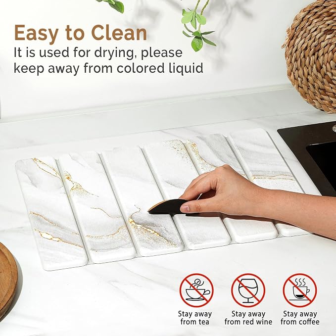 2 PCS Stone Dish Drying Mat for Kitchen Counter, Quick Dry Stone Dishes Mats - Image 5