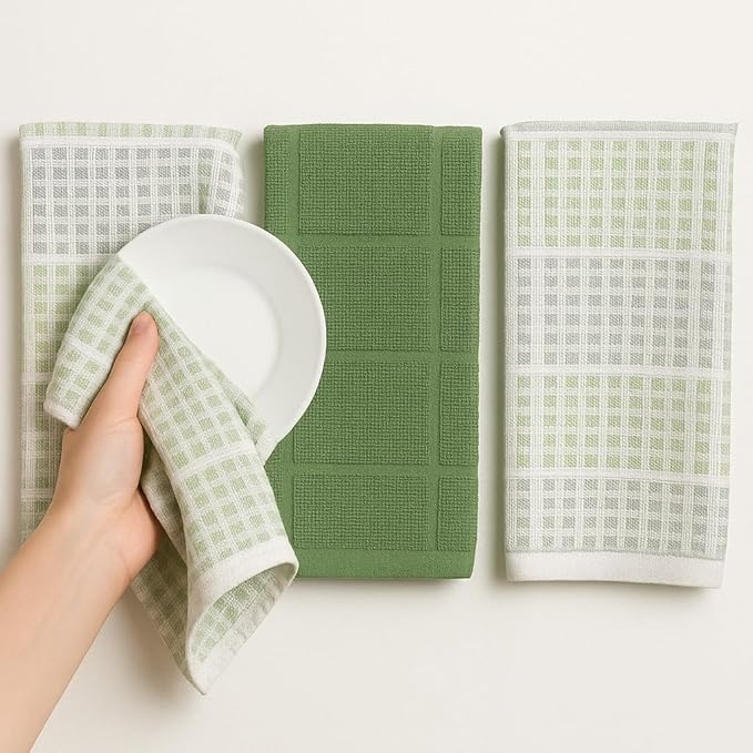 Sage Green Kitchen Dish Towels – Set of 3 100% Cotton Cloth Soft Cleaning - Image 5