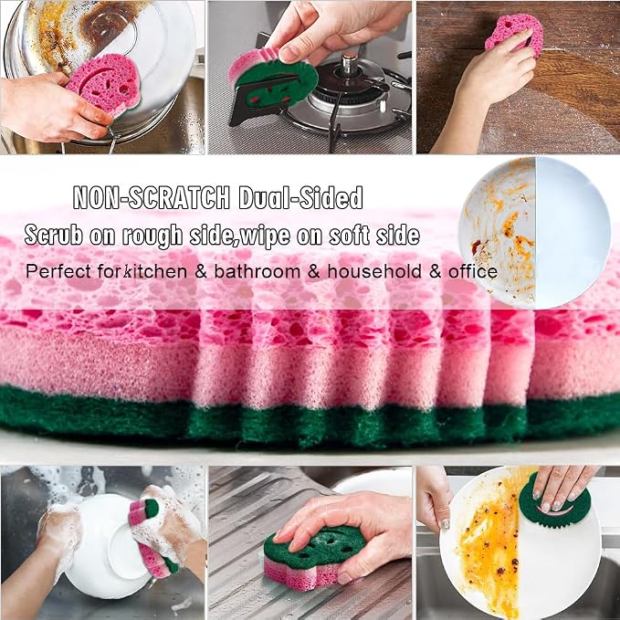SmilePowo 12 Pack Scrub Sponge, Bulk Sponges, Dual-Sided Multi-Functional - Image 2