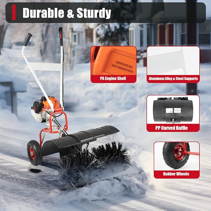 2.5HP 52CC Gas Power Handheld Sweeper, Driveway Turf Snow Broom Brush Cleaner - Image 3