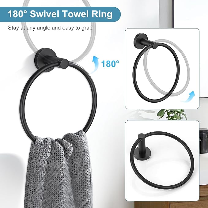 TQKAG Matte Black Bathroom Hardware Set 5 Pieces, SUS304 Stainless Steel Towel - Image 5