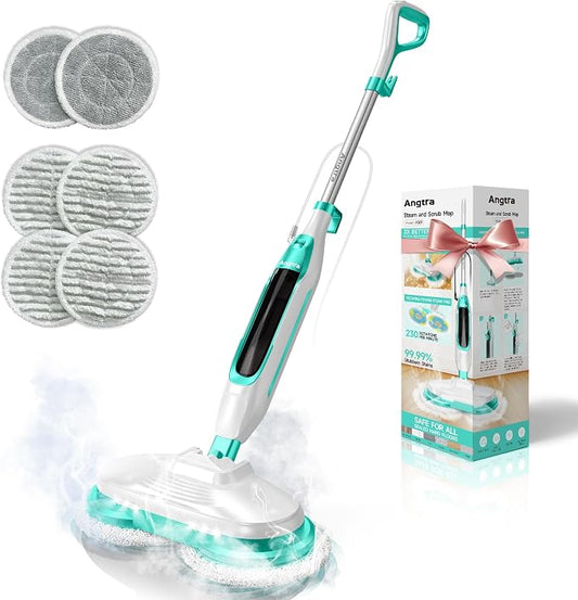 Scrubbing Steam Mop with Rotating Mop Pads, All-in-One Hard Floor Cleaner with by Angtra
