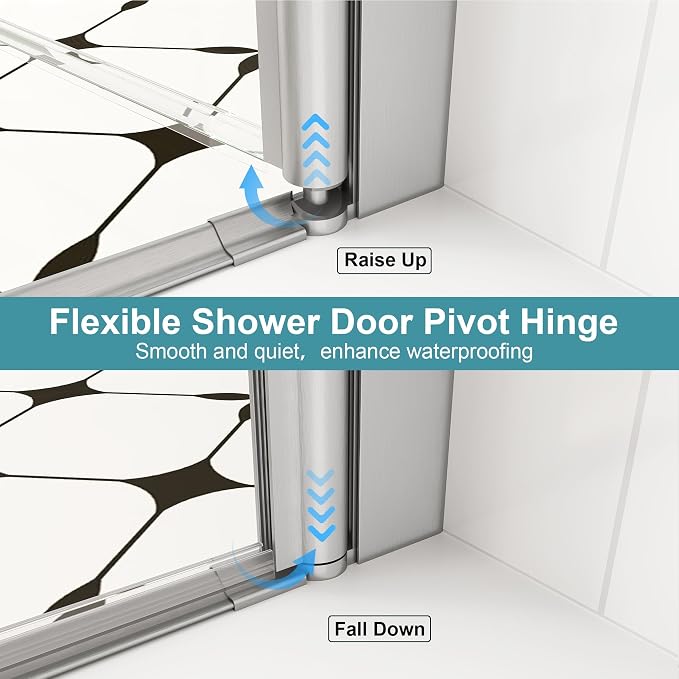 Frameless Pivot Shower Door 32"-34" Wx72 H, 1/4" Clear Nano Coated Tempered - Image 9