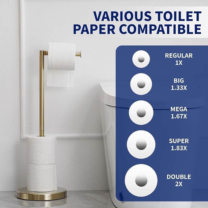BWE Brushed Gold Toilet Paper Holder Stand Modern Tissue Roll Holder Storage - Image 5