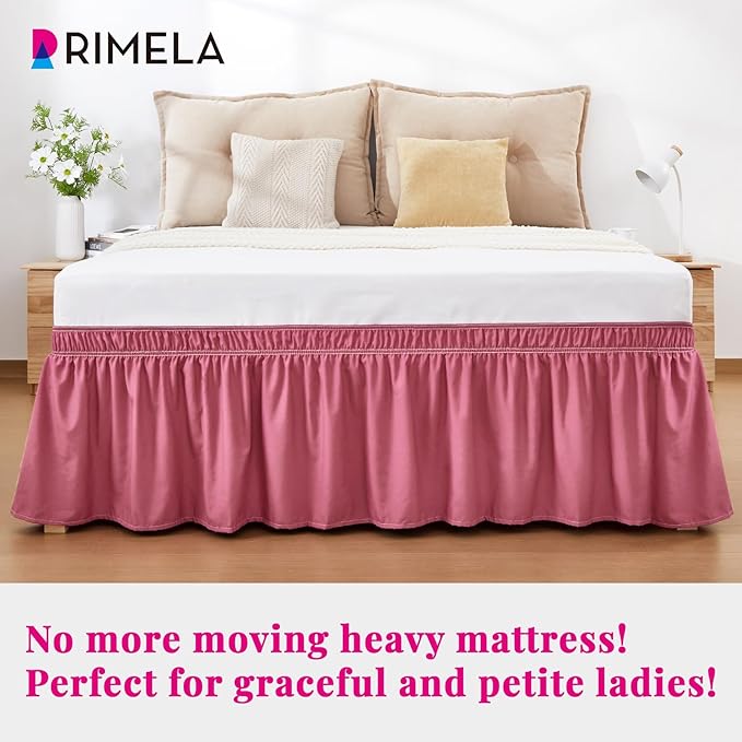 RIMELA Dusty Red Bed Skirt King Size 18 Inch Drop, Wrap Around Elastic Bedskirt, Dust Ruffle for Adjustable Bed Base Machine Washable Easy to Install Bed Skirts