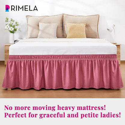 RIMELA Dusty Red Bed Skirt King Size 18 Inch Drop, Wrap Around Elastic Bedskirt, Dust Ruffle for Adjustable Bed Base Machine Washable Easy to Install Bed Skirts