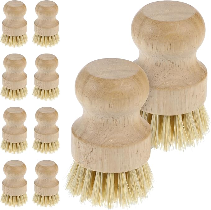 10 Pcs Bamboo Dish Scrub Brush Set, Mini Natural Wooden Scrubbers Set Round by COMNICO