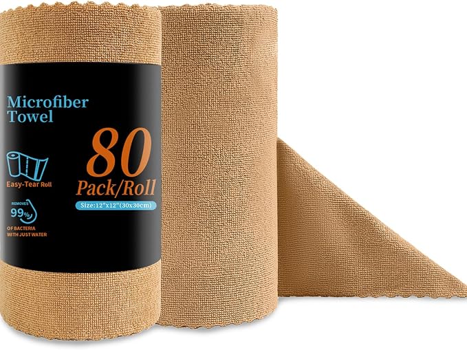 Jessy Home 80 Pack Microfiber Cleaning Cloth Roll Reusable Paper Towels 12"x12" by JessyHome