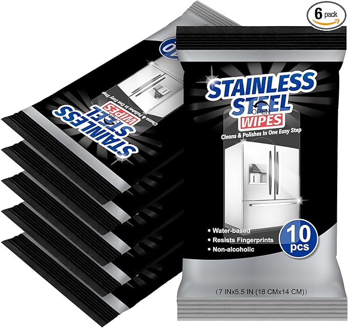 6 Pack 60 Count Stainless Steel Cleaner Wipes Stainless Steel Polish Wipes by Heigble