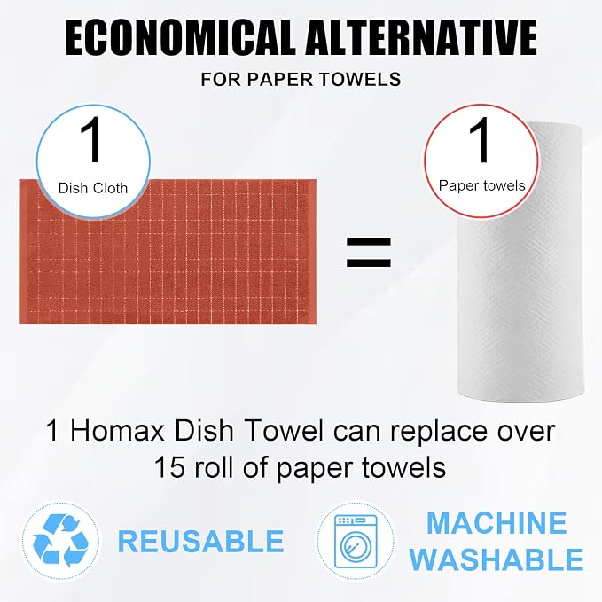 Homaxy 100% Cotton Terry Kitchen Towels, Checkered Designed, Soft and Super - Image 7