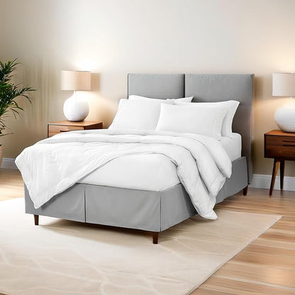 Bare Home Queen Bed Skirt - 15-Inch Tailored Drop Easy Fit - Bed Skirt for Beds - Center & Corner Pleats (Queen, Light Blue)