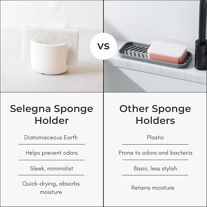 Selegna Diatomite Stone Sponge Caddy – Quick Drying Diatomaceous Earth Sink - Image 9