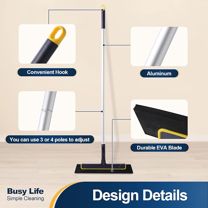 Yocada Floor Squeegee Broom EVA Foam Blade Aluminum Pole - Image 2