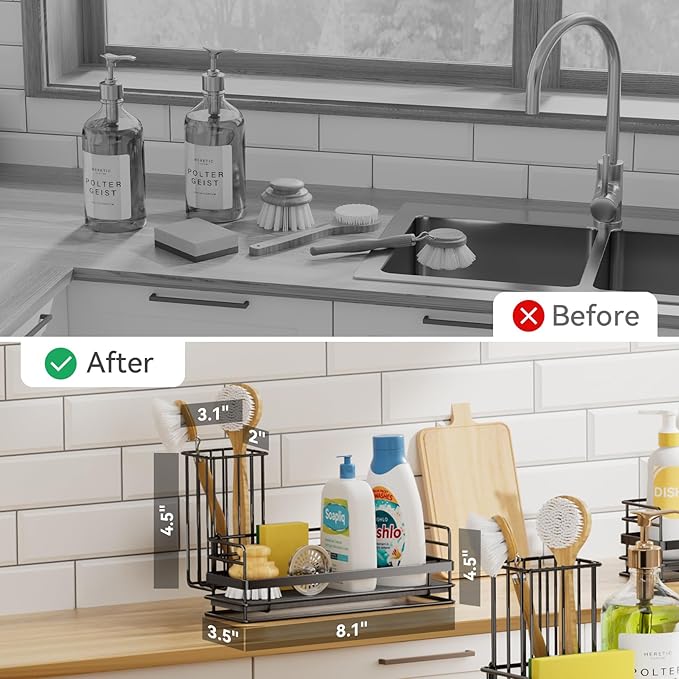 Yofidra Sink Caddy with Stone Drying Tray: Stainless Steel Soap Dispenser - Image 6