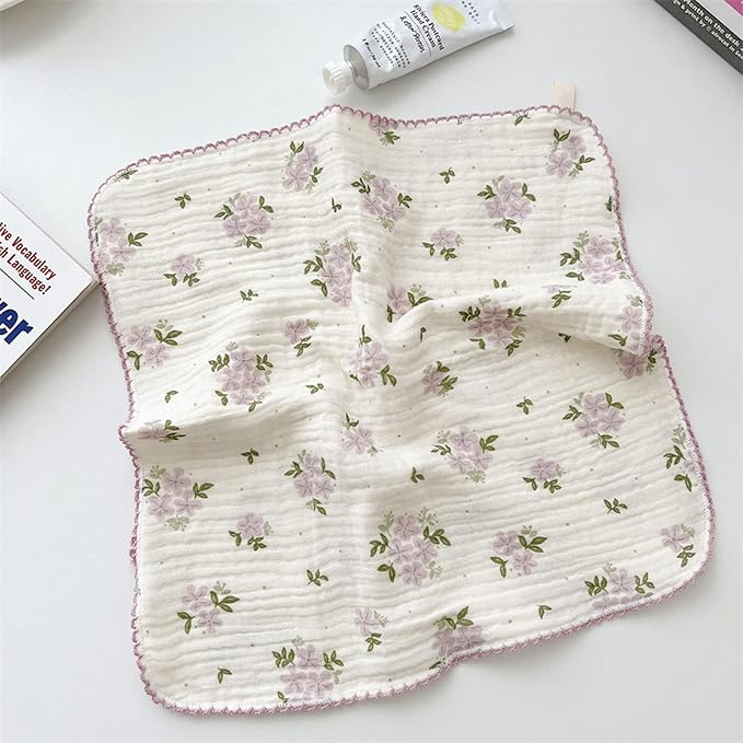 BuLuTu 4 Pack Cotton Muslin Cleaning Towels Shabby Chic Floral Washcloths - Image 7