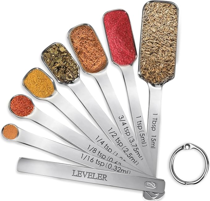 Stainless Steel Measuring Spoons Set of 8, Rectangular Metal Measuring Spoons by YUNNKEEY