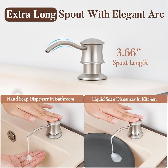 Built in Soap Dispenser for Kitchen Sink Countertop, Solid Brass Pump Head Long - Image 3