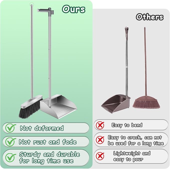 Dust Pans with Long Handle, Heavy Duty Metal Dust Pan with Handle, Upright - Image 5