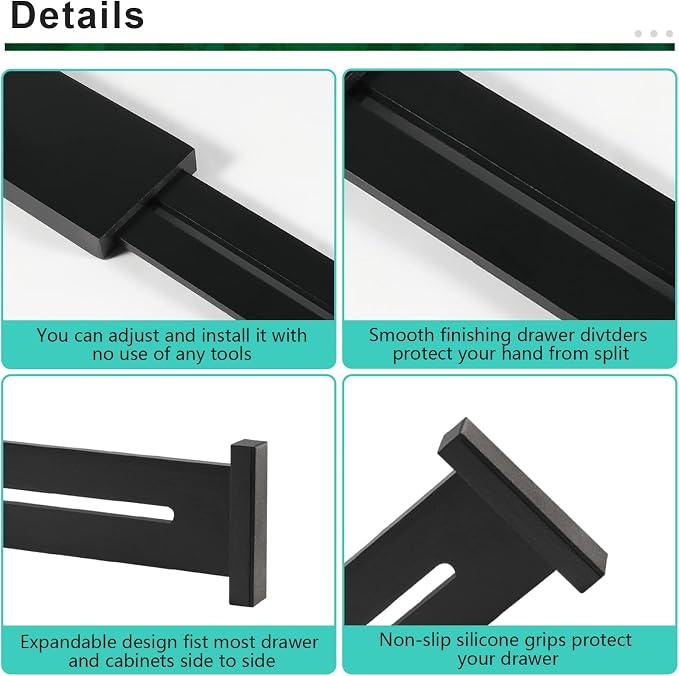 4 Pack Bamboo Drawer Dividers, Adjustable Length from 12 Inch to 17 Inch - Image 6