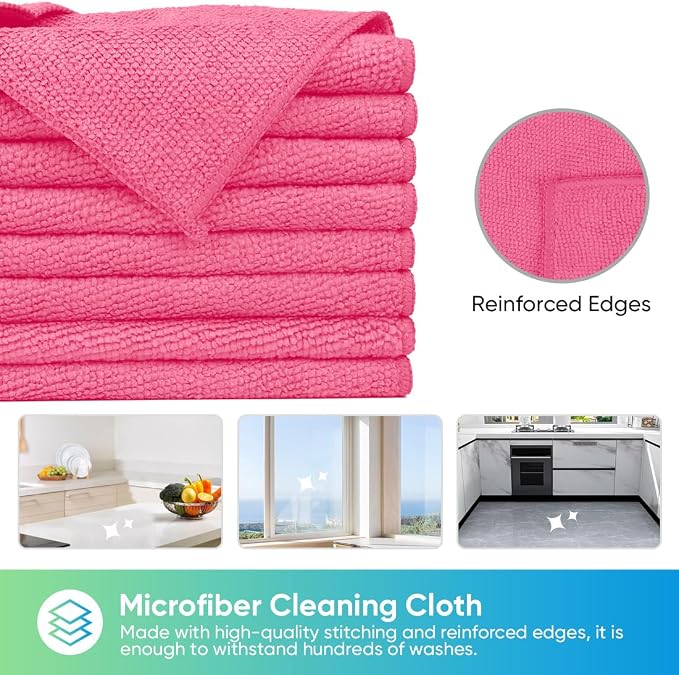 HOMEXCEL Pink Microfiber Cleaning Cloth, 24 Pack Cleaning Towels - Image 3