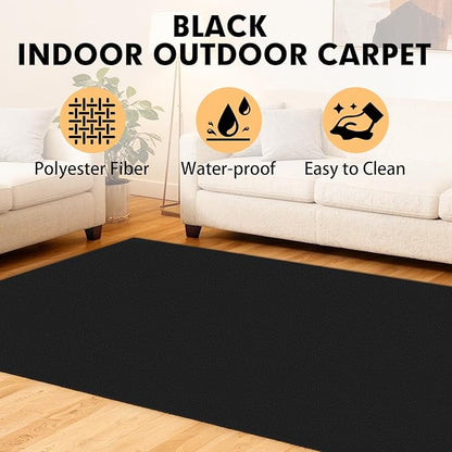 Marine Carpet, 5 FT x 20 FT Black Indoor/Outdoor Carpet, 0.2" Thick, Non-Slip, Waterproof, Machine Made, High Pile, Rectangular Area Rug