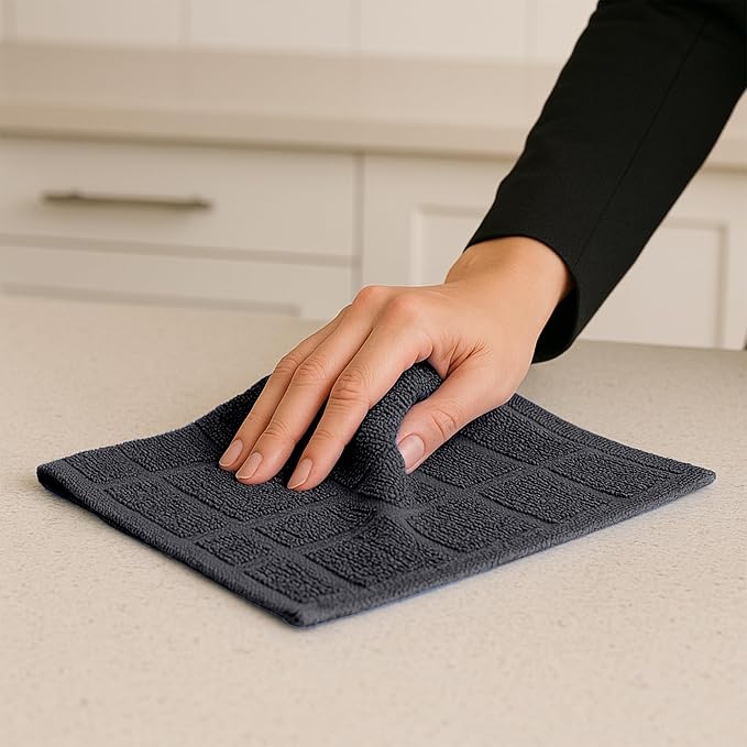 DecorRack 10 Pack 100% Cotton Kitchen Towels, 12x12 inch Soft Terry Dishcloths - Image 3
