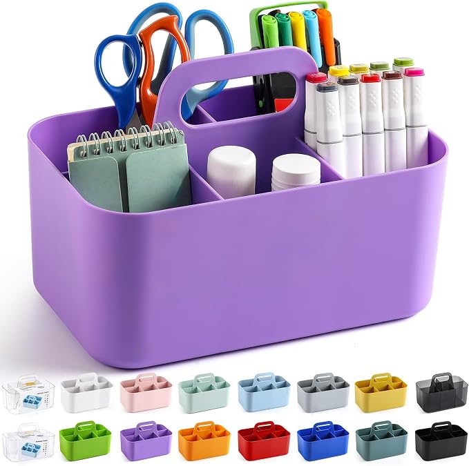 Multiuse Caddy Organizer with Handle, Stackable Plastic Tote Bin - Image 9