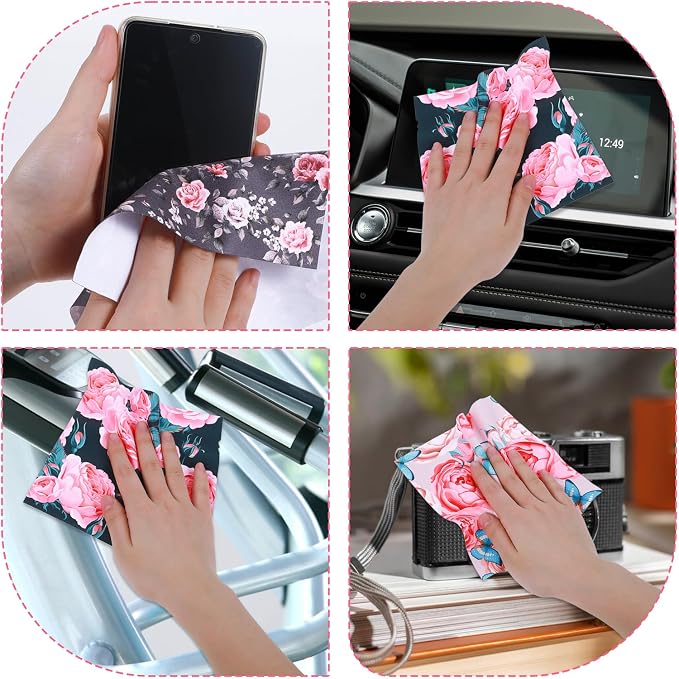 6 Pcs Thickened Glasses Cleaning Cloth Elegant Flower Design Microfiber - Image 5
