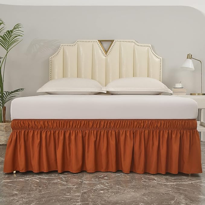 MEILA Wrap Around Bed Skirt Three Fabric Sides Elastic Dust Ruffled 18 Inch Tailored Drop,Easy to Install Fade Resistant-Caramel, Queen/King