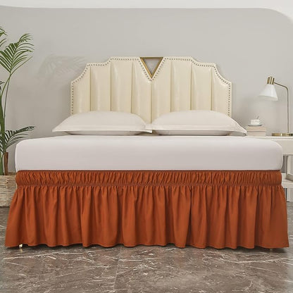 MEILA Wrap Around Bed Skirt Three Fabric Sides Elastic Dust Ruffled 18 Inch Tailored Drop,Easy to Install Fade Resistant-Caramel, Queen/King