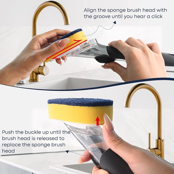 Sponge Brush Refills for OXO Dish Brush, 4 Pack Soap Dispensing Dish Refills - Image 6