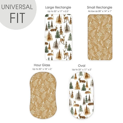 GRSSDER Stretchy Ultra Soft Fitted Bassinet Sheet Set 2 Pack, Universal Fit for Bassinets Baby Cradle Moses Basket Oval Rectangle Mattress, Stylish Jungle Deer Bassinet Sheets for Girls and Boys