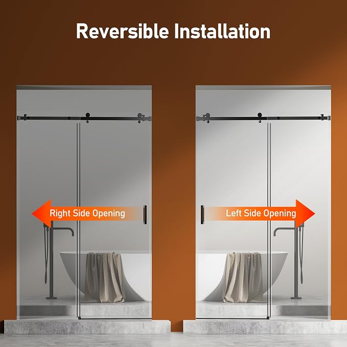 46-48 Inch Frameless Sliding Shower Door, 5/16" Clear Tempered Glass, Smooth - Image 8