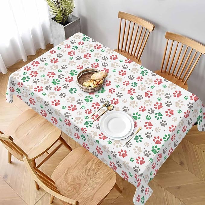 Paw Prints Table Cloth 52x70 Doodle Dog Cat Red Green Footprint Rectangular - Image 3