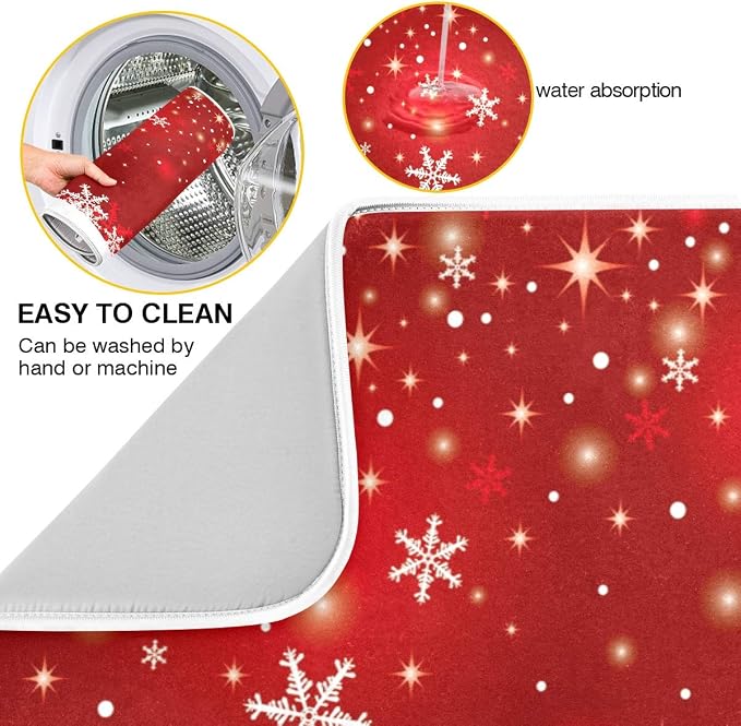 Christmas White Snowflake On Red Background Dish Drying Mat 18x24inch Dish - Image 2