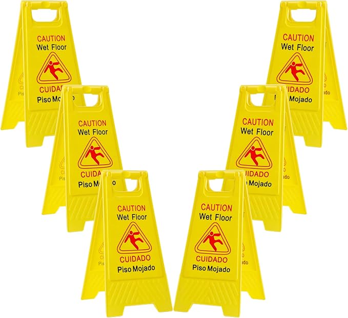 6-Pack Caution Wet Floor Signs | Foldable Sturdy Double-Sided Bilingual Saftey by AngeLvet