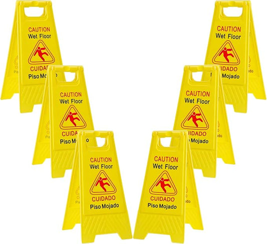 6-Pack Caution Wet Floor Signs | Foldable Sturdy Double-Sided Bilingual Saftey by AngeLvet