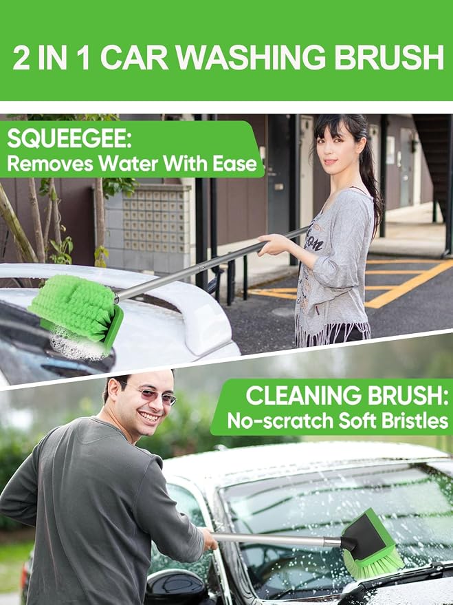 2 in 1 Car Wash Brush with Squeegee PBT Soft Bristle Truck Scrub Detail Brush - Image 2