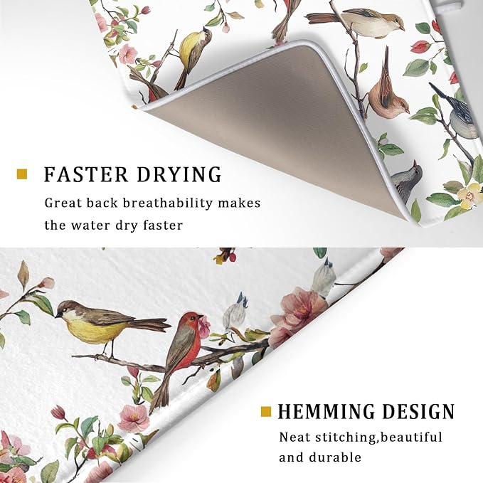 Spring Dish Drying Mat for Kitchen Counter Cute Birds Summer Holiday Microfiber - Image 3