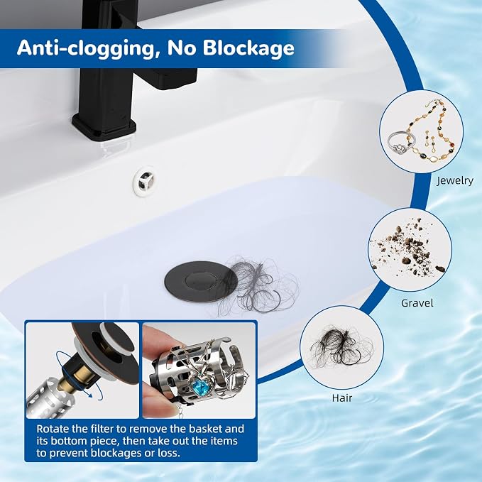 Hibbent 2 Pack 3 in 1 Bathroom Sink Drain Strainer, Pop Up Stopper - Image 2