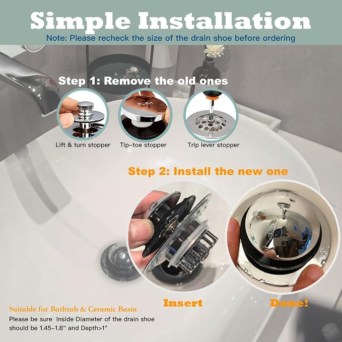 Kitchen Sink Drain Strainer 3 in 1, 304 Stainless Steel Pop Up Sink Stopper - Image 7