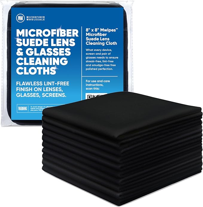 Premium Lens Screen Cleaning Cloth by Microfiber Wholesale | Black | 8”x8” | by MicrofiberWholesale