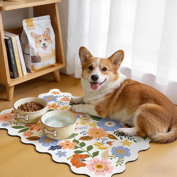 LOKHOM Scalloped Floral Dish Drying Mat, Cuttable Hide Stain Non-slip Drying Mat - Image 5