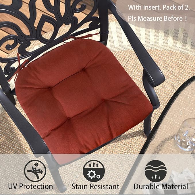 FUNHOME Outdoor Chair Cushions 19 x19 Inch,Water Resistant Tufted Seat Cushions 19",Reversible,Weather Resistant,Rounded Back Wicker Chair Cushion for Patio Garden Furniture(Dark Red)