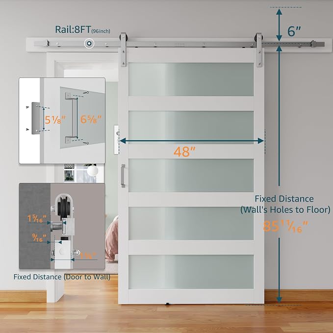 48'' x 84'' Glass Barn Door and 8 Ft Brushed Nickel Hardware Kit Included - Image 2