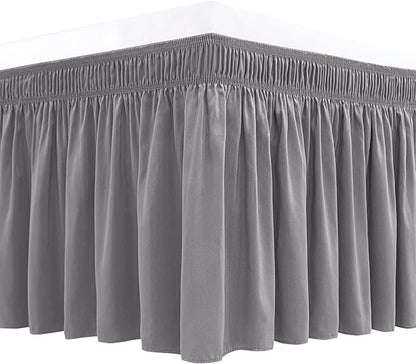 Biscaynebay Wrap Around Bed Skirts for Queen Size Beds Short Drop of 12", Silver Grey Adjustable Elastic Dust Ruffles Easy Fit Wrinkle Resistant Silky Luxurious Fabric Machine Washable